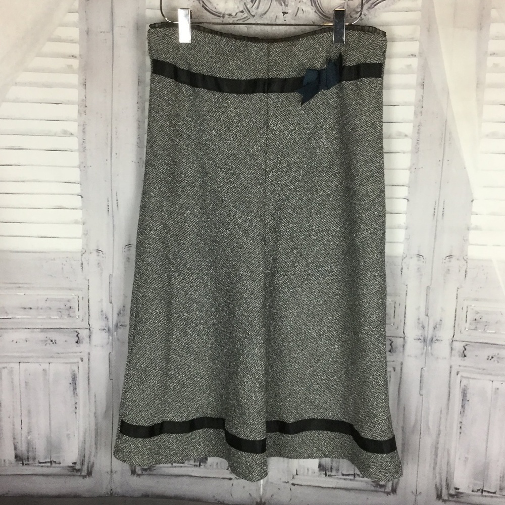 Miss Me Gray A-line Midi Skirt with Black Trim& Bow  S